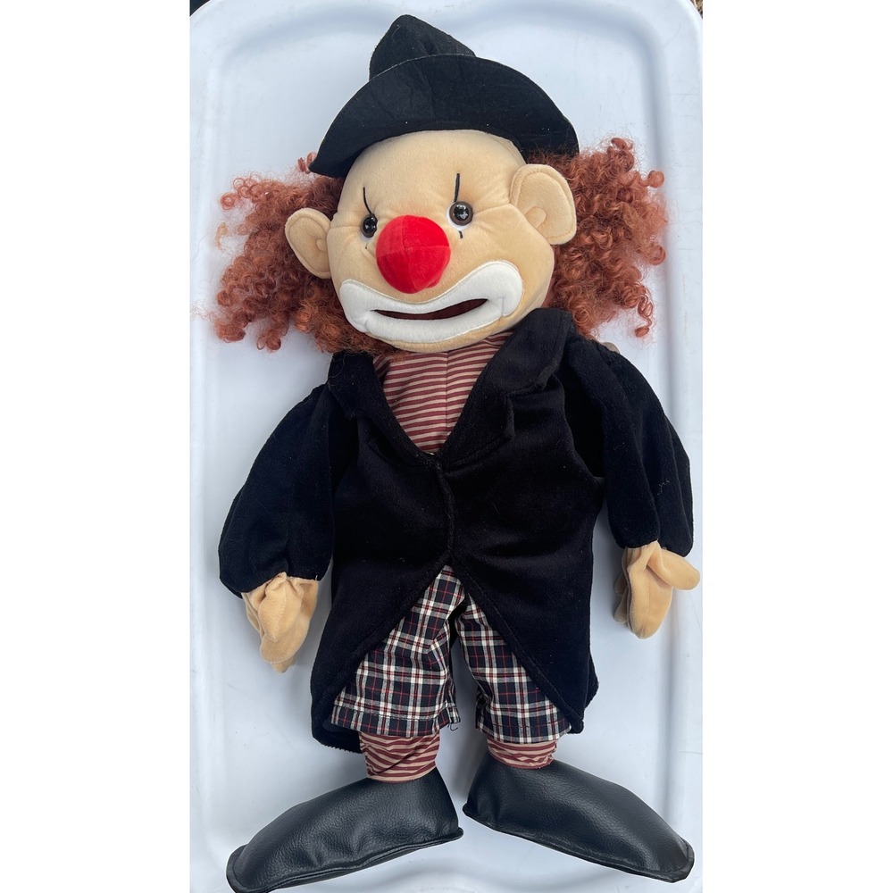 Folkmanis Folktails Clown Puppet Red Hair Top Hat Plaid Pants Hand Puppet Toy